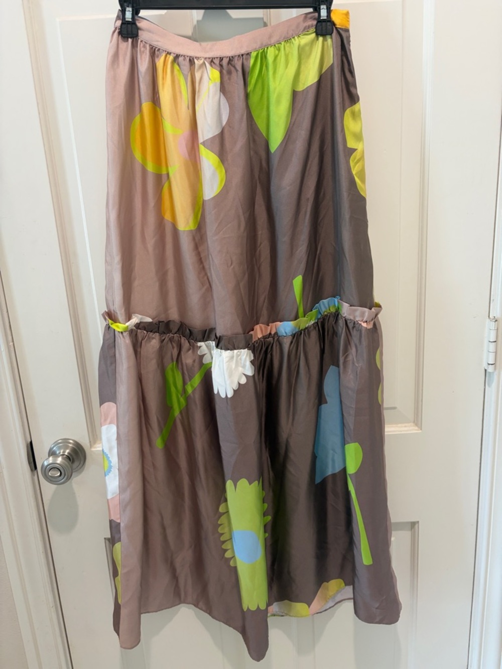Cynthia Rowley Brown Floral Midi Skirt with Lime, Yellow, Blue Accents